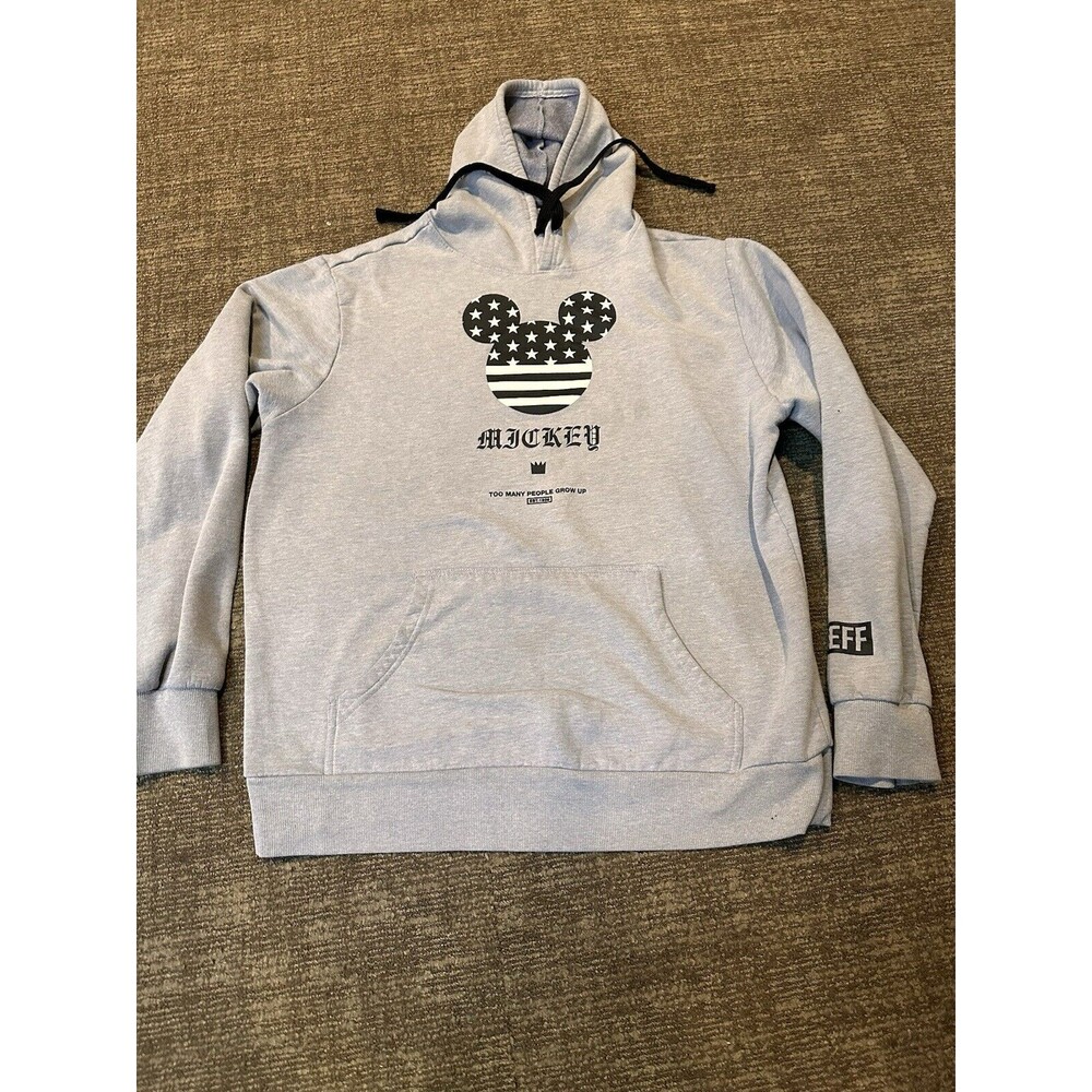 Disney Neff Mickey Mouse hoodie Sweatshirt Womens L  Gray Pockets Stars stripes